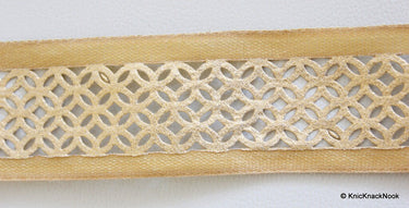 Gold Cut Work Fabric Trim, Approx. 40mm wide